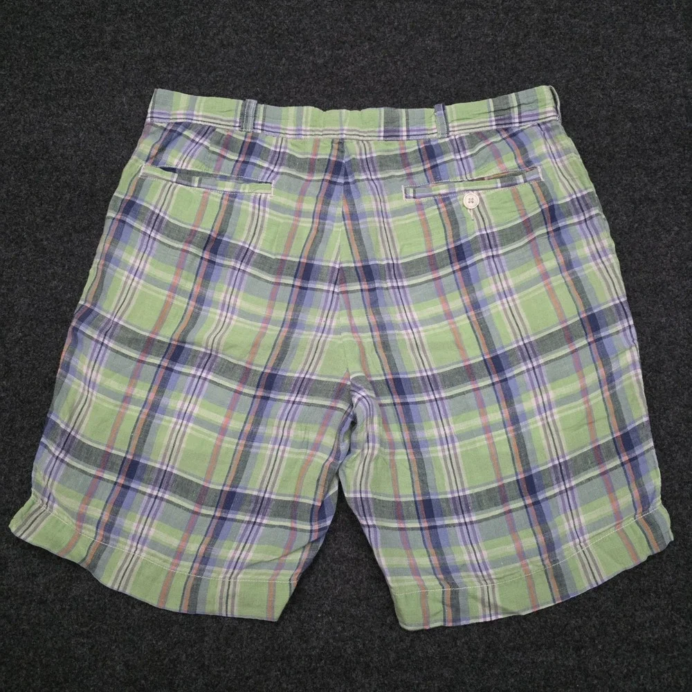 Polo Ralph Lauren Mens 32 Green Blue Madras Plaid Shorts 100% Linen‎ 8